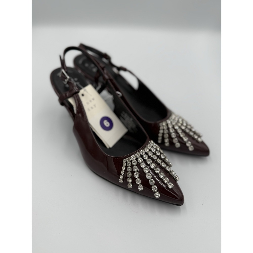 A New Day Burgundy Patent Rhinestone Slingback Pumps Kitten Heels Size 6 NEW